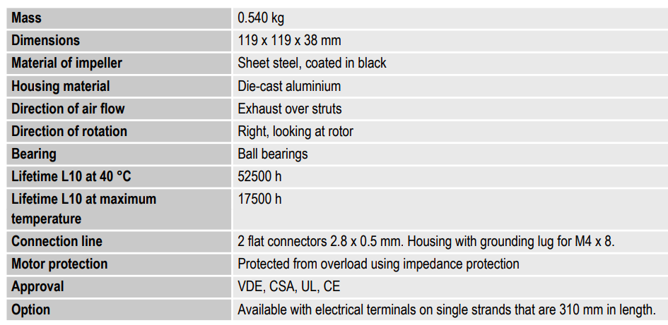 Техническое описание Ebmpapst 119x119x38 AC