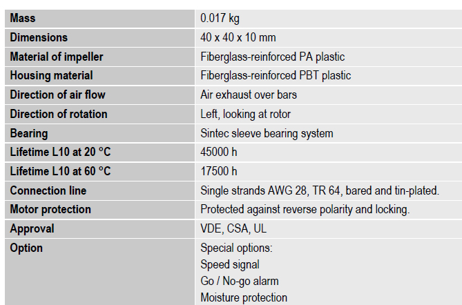 Техническое описание Ebmpapst 412 F 40x40x10 мм