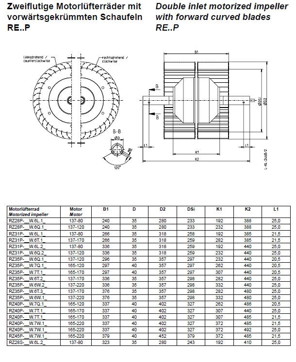 Параметры работы модели RZ31P-6DW.6L.1L