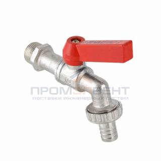 Кран сливной водоразборный VALTEC VT.051 - 1/2" (НР/Штуцер, PN10, Tmax 75°C, ручка-флажок красная)