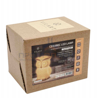 18-117 Светильник декоративный, настольный, "Филин", керамический, светодиодный, 3xLR44, размер: 6.5*6.5*9.5 см.