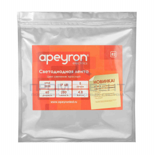 00-82 Светодиодная лента 12В, 4,8Вт/м, smd3528, 60д/м, IP67(НАНО), ширина подложки 8мм, 5м, красный