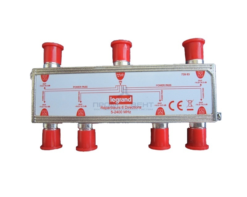 Сплиттер Legrand 6 выходов затухание 11дБ 0-2400МГц под F-разъём
