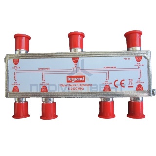 Сплиттер Legrand 6 выходов затухание 11дБ 0-2400МГц под F-разъём