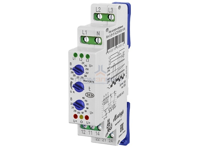 Трёхфазное реле контроля напряжения РКН-3-26-15 АС230В/AC400В УХЛ4 повышенная помехоустойчивость